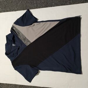 INC Blue/Black/Grey Polo Shirt With Faux Leather Strip Size Small
